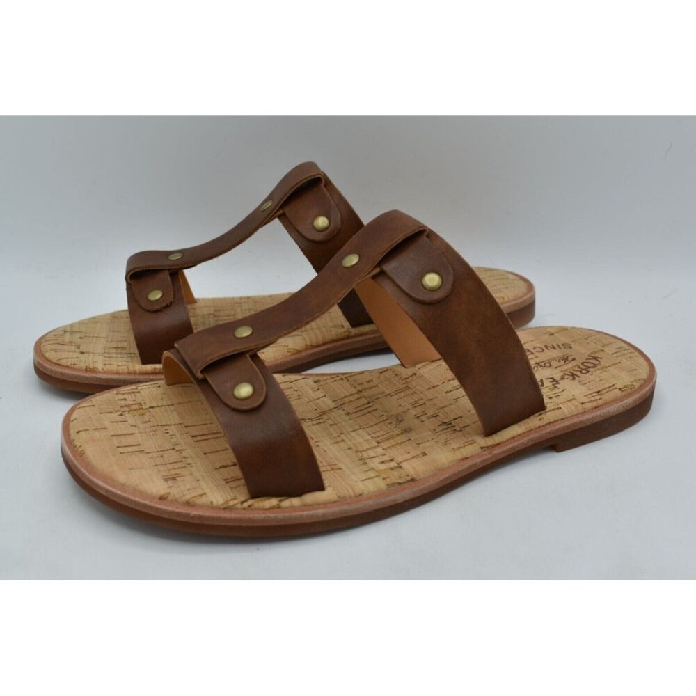 Kork Ease Womens Size 7‎ Basel Brown Full Grain Leather T-Strap Sandals Shoes